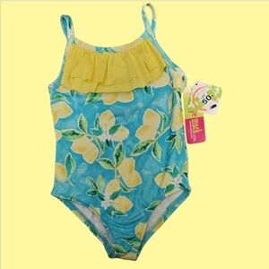 NWT Penelope Mack Lemon Print Swimsuit with Yellow Ruffle 4T